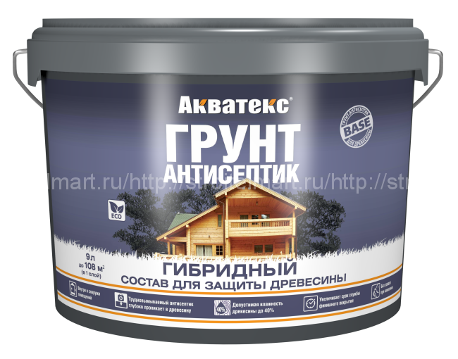 АКВАТЕКС ГРУНТ-АНТИСЕПТИК ГИБРИДНЫЙ (Рогнеда) Грунтование и консервация древесины различных пород 9л