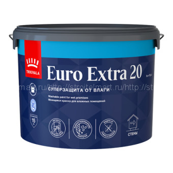 Tikkivala Euro Extra 20 (Евро Экстра 20) полуматовая краска для стен и потолков во влажных помещениях (база А) 9 л.