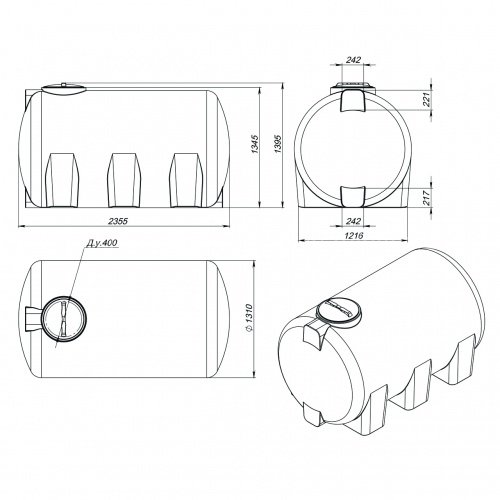Пластиковый бак для воды с крышкой Экопром H 3000 л