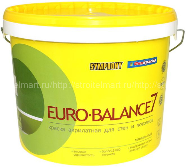 Symphony Euro Balance 7 А (Симфония Евробаланс) акрилатная краска для стен и потолков, 2,7л.