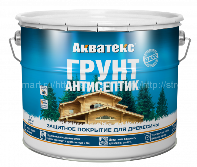 Рогнеда Акватекс, грунт-антисептик для древесины, 9 л.