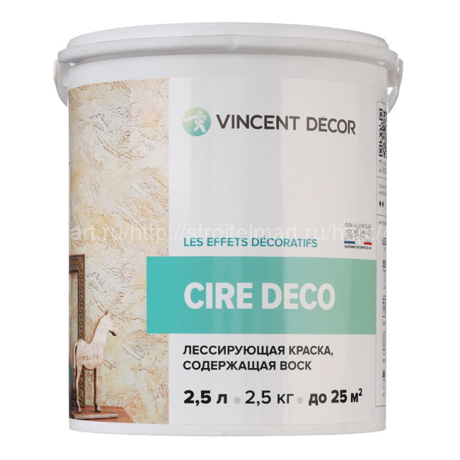 Краска Vincent Decor Cire Deco (ВИНСЕНТ СИРЕ ДЕКО) Декоративная лессирующая краска, 2.5 л.