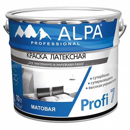 Alpa Profi 7 (Альпа Профи 7) База А, латексная краска для внутренних и наружных работ, 10л 