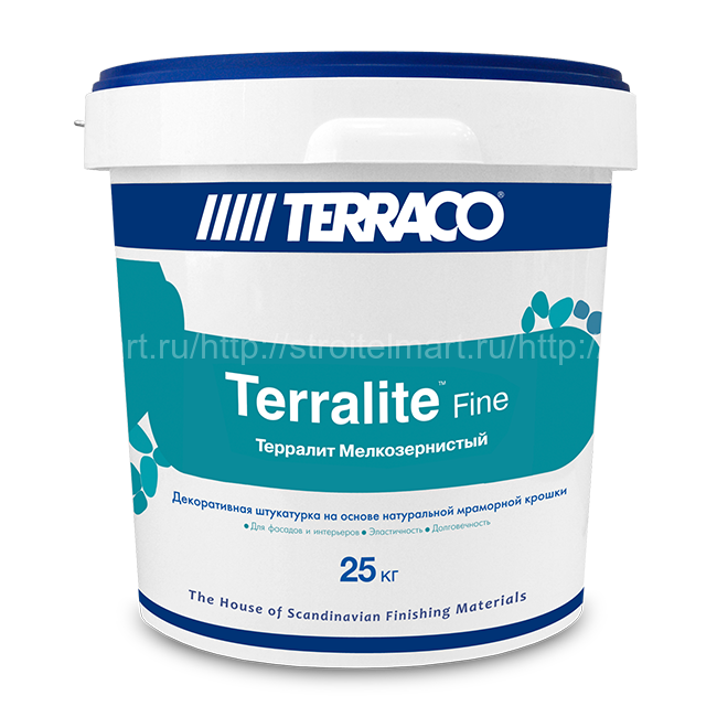 Terraco Terralite Мелкозернистый, штукатурное акриловое покрытие на мраморной крошке 15кг