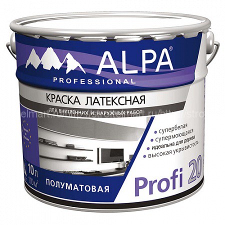 Alpa Profi 20 (Альпа Профи 20) База А, латексная краска для внутренних и наружных работ, 10л