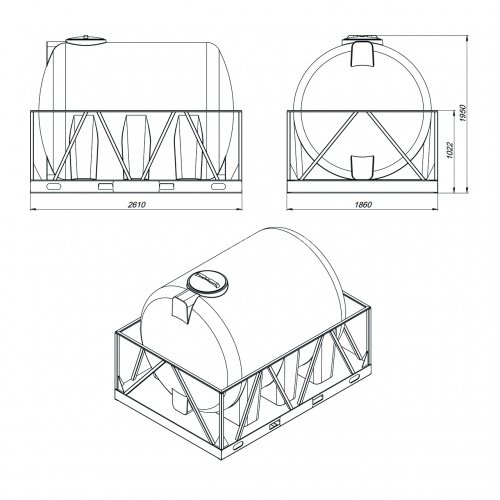 Пластиковый бак для воды с крышкой Экопром H 5000 л в обрешетке