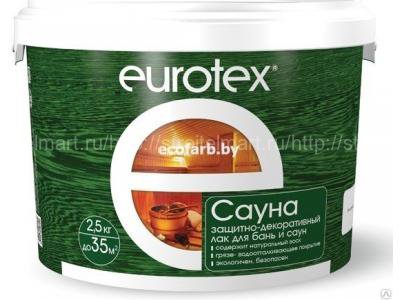 Евротекс-сауна, лак для стен, потолков и полов в банях и саунах 2,5кг