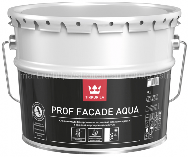 Краска Tikkurila Prof Facade Aqua (Проф Фасад Аква) MRA Силикон-модифицированная акриловая фасадная краска 9 л.