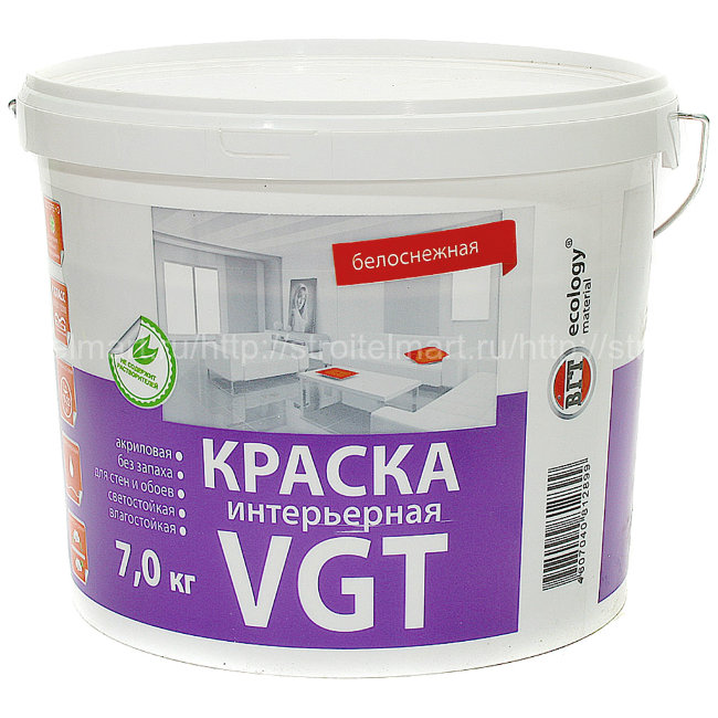 ВГТ (VGT ВДАК 2180) Белоснежная акриловая влагостойкая краска интерьерная 15кг