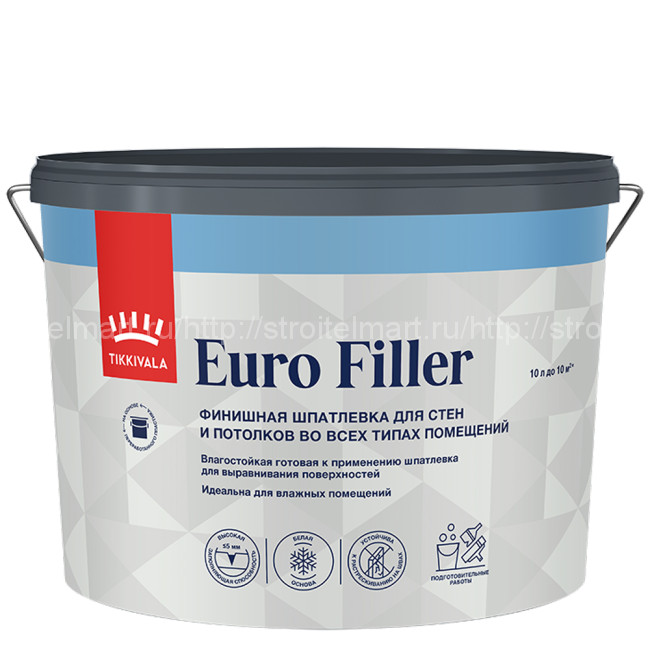 TIKKIVALA Euro Filler (Евро Филлер) Влагостойкая шпатлевка для стен и потолка 10л