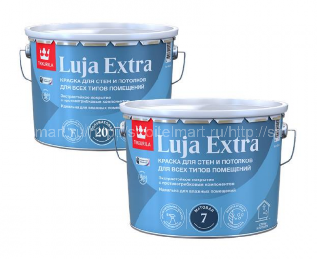 Tikkivala Луя Экстра 7 (Luja Extra 7) база А, краска для влажных помещений антигрибковая акриловая 2,7л