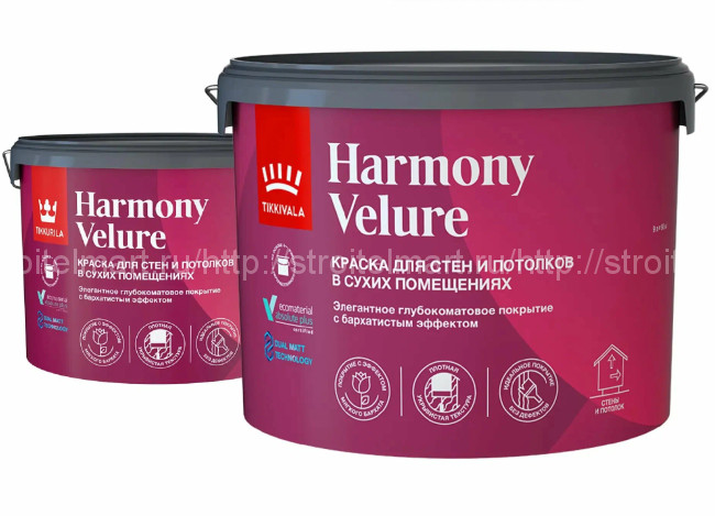 Tikkivala Гармония Велюр (Harmony Velure) база А,  краска для стен и потолков акриловая глубокоматовая 2,7л