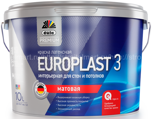 Dufa Premium EUROPLAST 3 (Дюфа Европласт 3) латексная интерьерная краска 10л