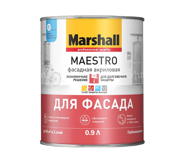 Краска Marshall Maestro BW (Маршал Маэстро Фасадная) акриловая, фасадная 9 л.