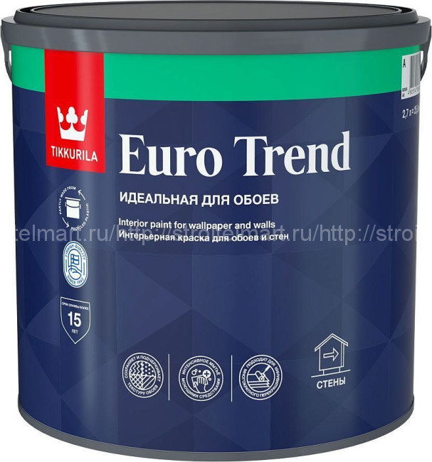 Tikkivala EURO TREND (Тиккурила Евро Тренд) С, интерьерная краска для обоев и стен 2,7л