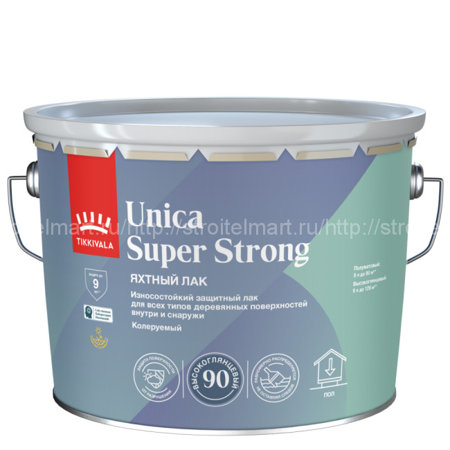 Tikkivala Unica Super Strong (Уника Супер) лак износостойкий по дереву, высокоглянцевый 9 л.