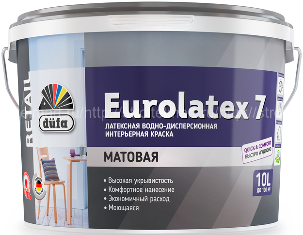 Dufa Retail Eurolatex 7 (Дюфа Ретейл Евролатекс 7) краска латексная интерьерная для стен и потолков 10л