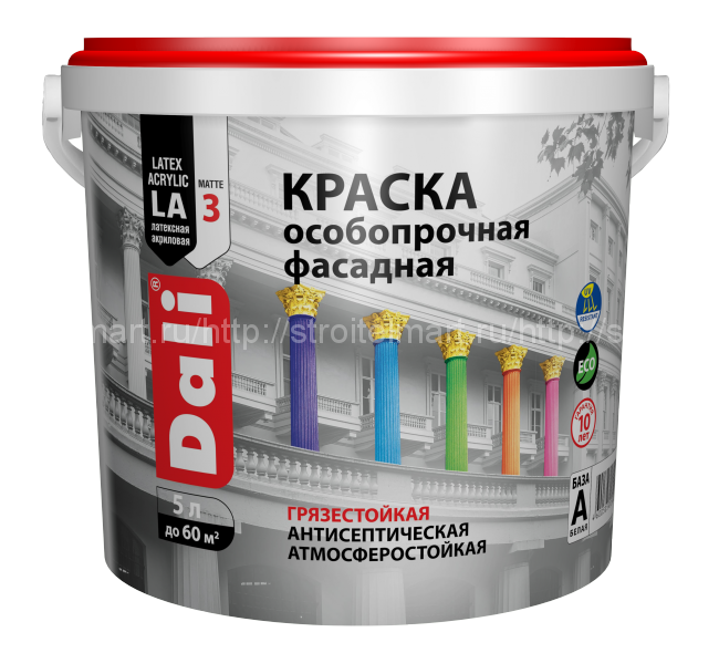 DALI (Дали)  краска особопрочная фасадная акриловая глубокоматовая (база С) 9 л