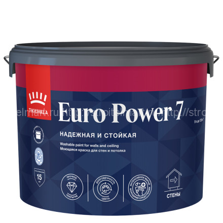 TIKKIVALA (TIKKURILA) EURO POWER 7 краска моющаяся, для стен и потолка, матовая (база А) 2,7 л.