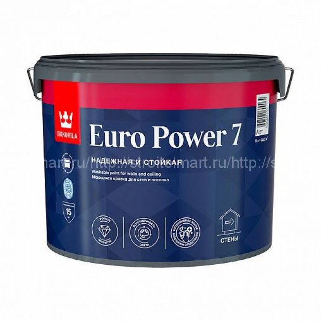 Краска Tikkivala Euro Power 7 С (Евро Пауер 7) матовая для стен и потолков 0,9 л.