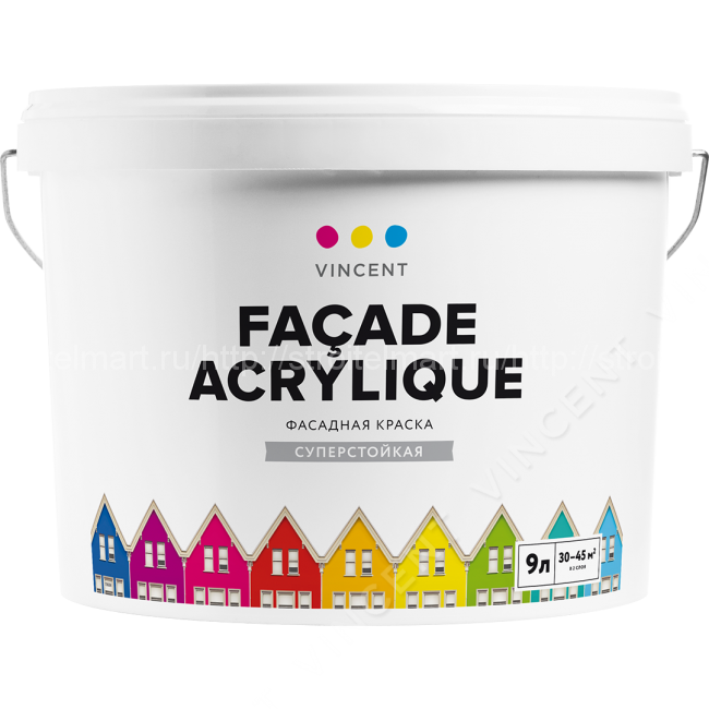 Vincent Facade Acrylique F 2 (Винсент Фасад Акрилик) С, Фасадная, суперстойкая краска, 9л