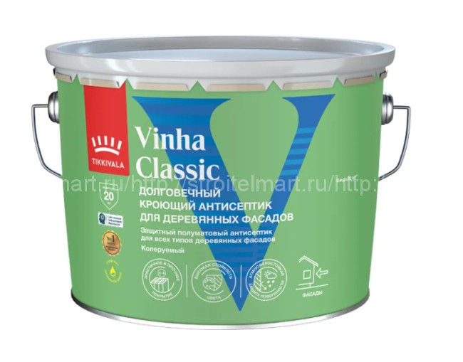 Tikkivala Vinha Classic (Винха) VVA кроющий антисептик-краска для дерева 2,7 л.