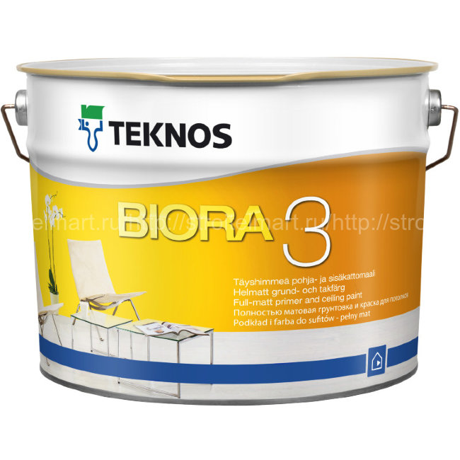 Teknos Biora 3 PM1, краска для стен и потолков, 9 л.