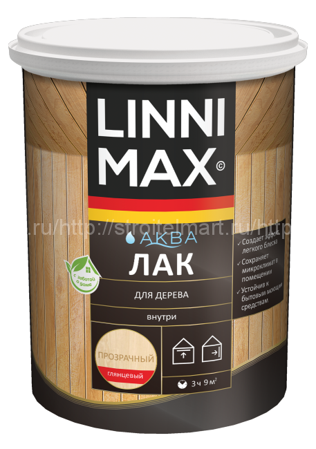 LINNIMAX (ЛИННИМАКС) Аква Лак для дерева, глянцевый 9л
