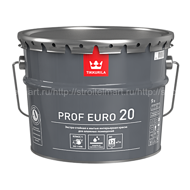 Краска Tikkurila Prof Euro 20 (Проф Евро 20) С - Профессиональная, водоразбавляемая интерьерная 9л