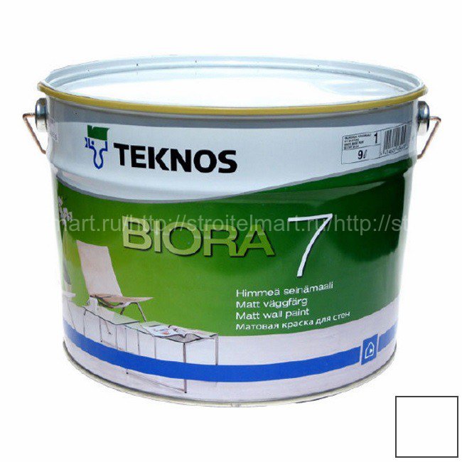 Teknos Biora 7 PM1, краска для стен и потолков, 9 л.