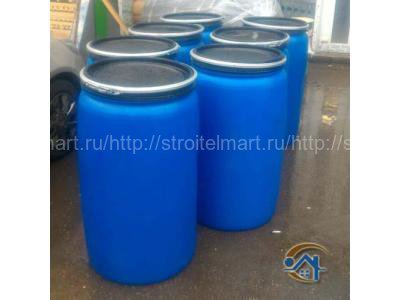 Пластиковая бочка б/у с крышкой и хомутом мытая, 227 литров