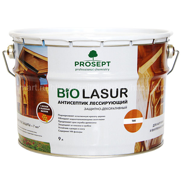 Prosept BiO LASUR (просепт Био Лазурь) лессирующий антисептик с воском и маслом 9л