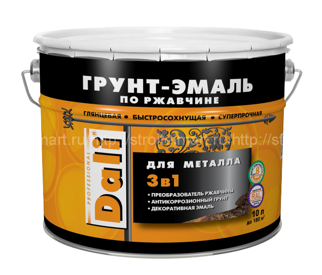 ДАЛИ Грунт-эмаль по ржавчине (Рогнеда Dali) 3 в 1 гладкая (RAL 6005) 10 л