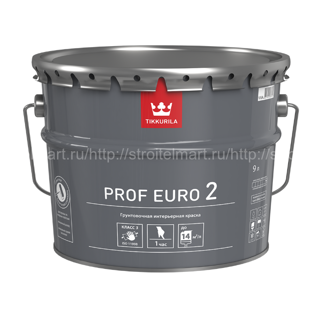 Краска Tikkurila Prof Euro 2 (Проф Евро 2) Профессиональная, водоразбавляемая для стен и потолков 9л
