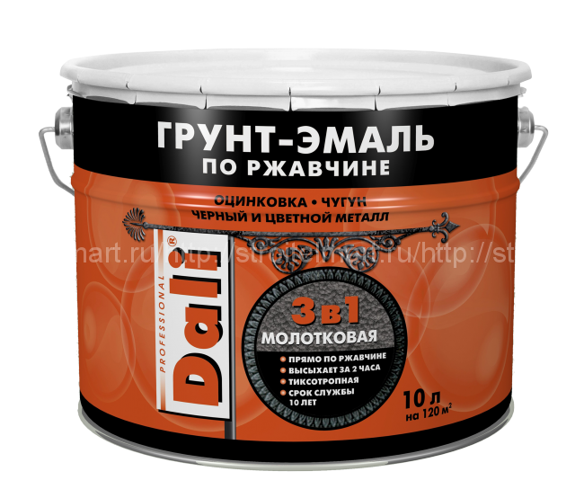 Грунт-эмаль по ржавчине Рогнеда Dali 3 в 1 (Дали) молотковая (зеленая) 10 л