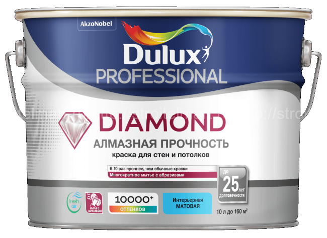 Dulux Diamond Matt BW (Дулюкс Даймонд Мат) износостойкая краска для стен и потолков, 4,5л.